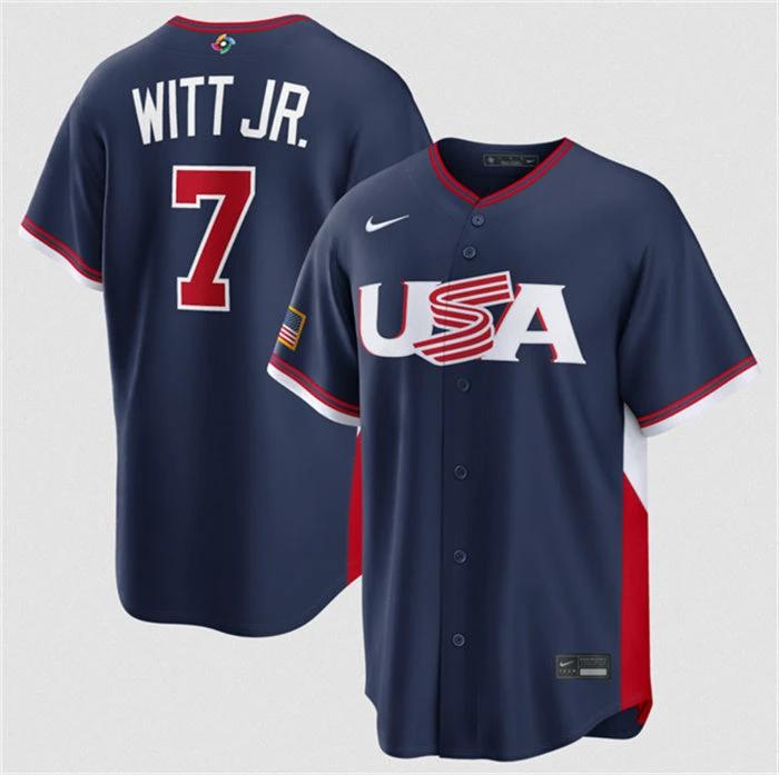 USA Baseball #7 Bobby Witt Jr. Jersey Navy 2026 World Baseball Classic Road Stadium Stitched by My Store