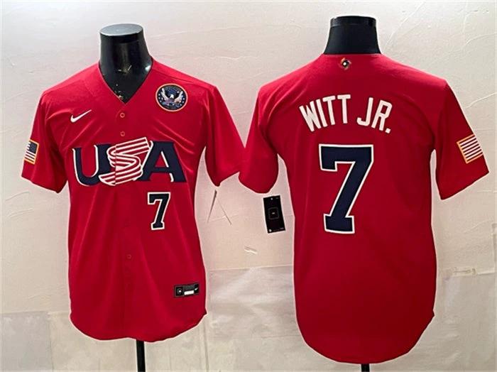 USA Baseball #7 Bobby Witt Jr. Jersey Red 2026 World Baseball Classic United States 250th Anniversary Patch Stadium Stitched by My Store