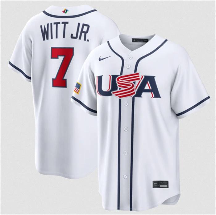 USA Baseball #7 Bobby Witt Jr. Jersey White 2026 World Baseball Classic Home Stadium Stitched by My Store