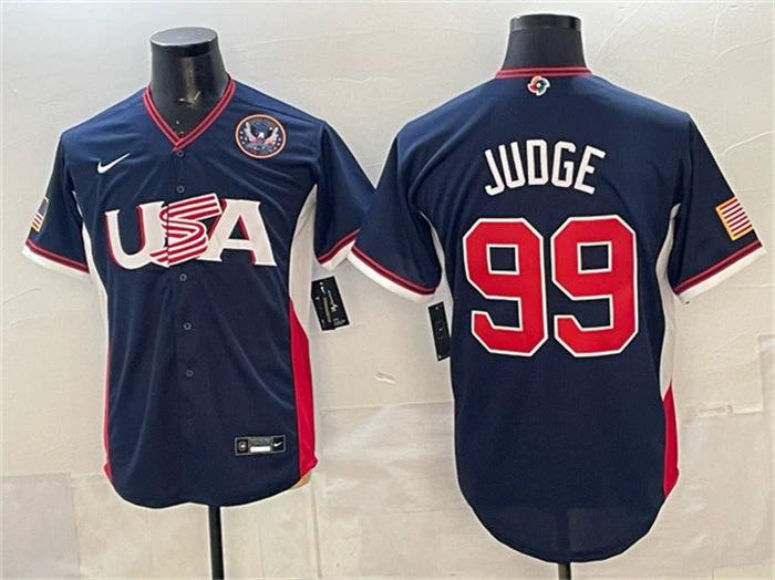 USA Baseball #99 Aaron Judge Jersey Navy 2026 World Baseball Classic United States 250th Anniversary Patch Road Stadium Stitched by My Store