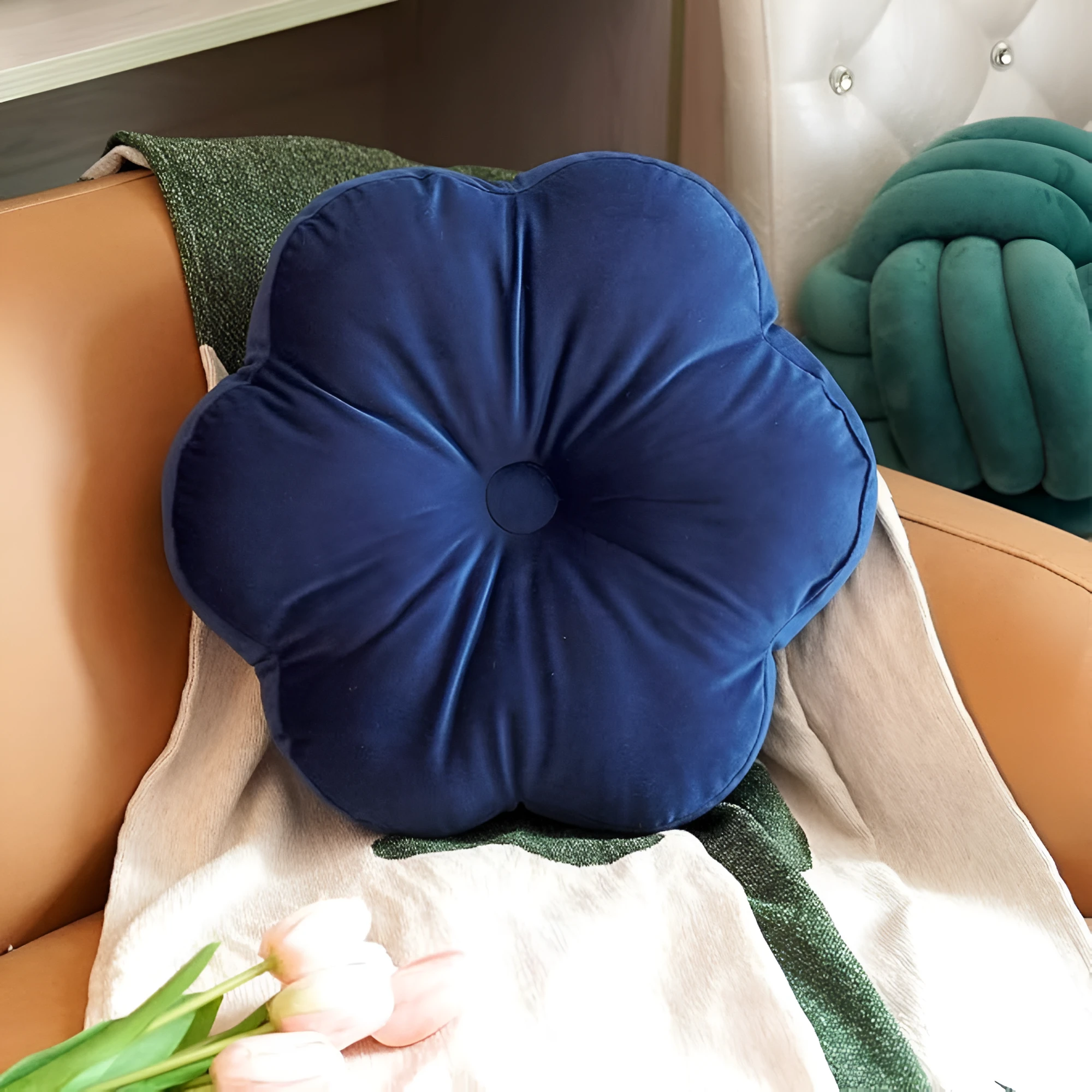 Plush Flower-Shaped Velvet Cushion by Casa & Beyond