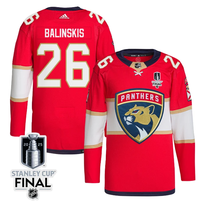 Uvis Balinskis 26 Florida Panthers 2025 STANLEY CUP Final Patch Home Men Jersey Red by Hockey David