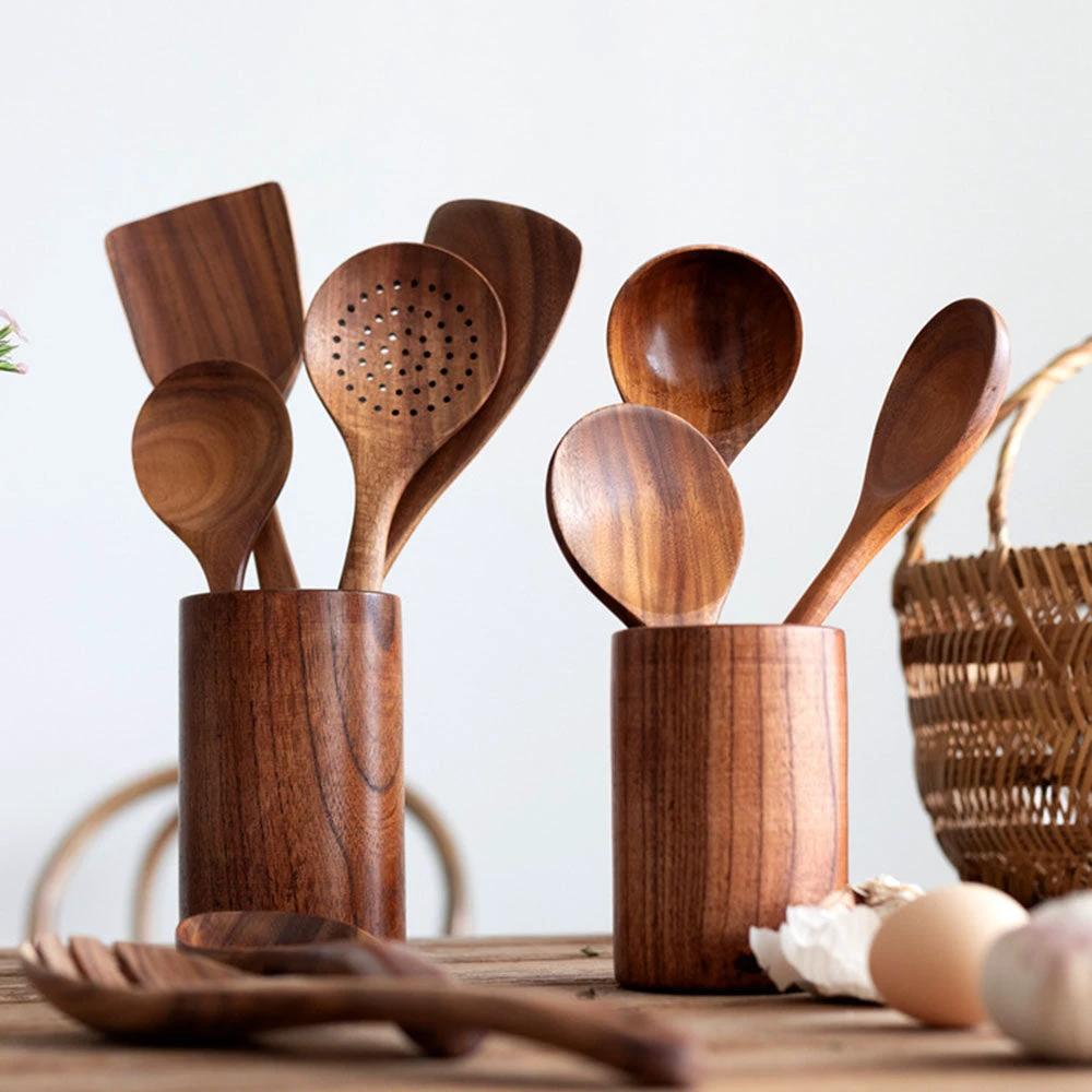 Natural Wood Tableware and Kitchen Tool Set - Non-Scratch & Easy to Clean Bowlift by Bowlift