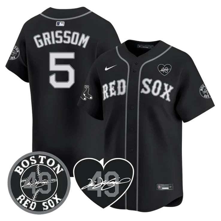 Vaughn Grissom Jersey #5 Boston Red Sox Tim Wakefield Memorial Patch Stitched Black by My Store