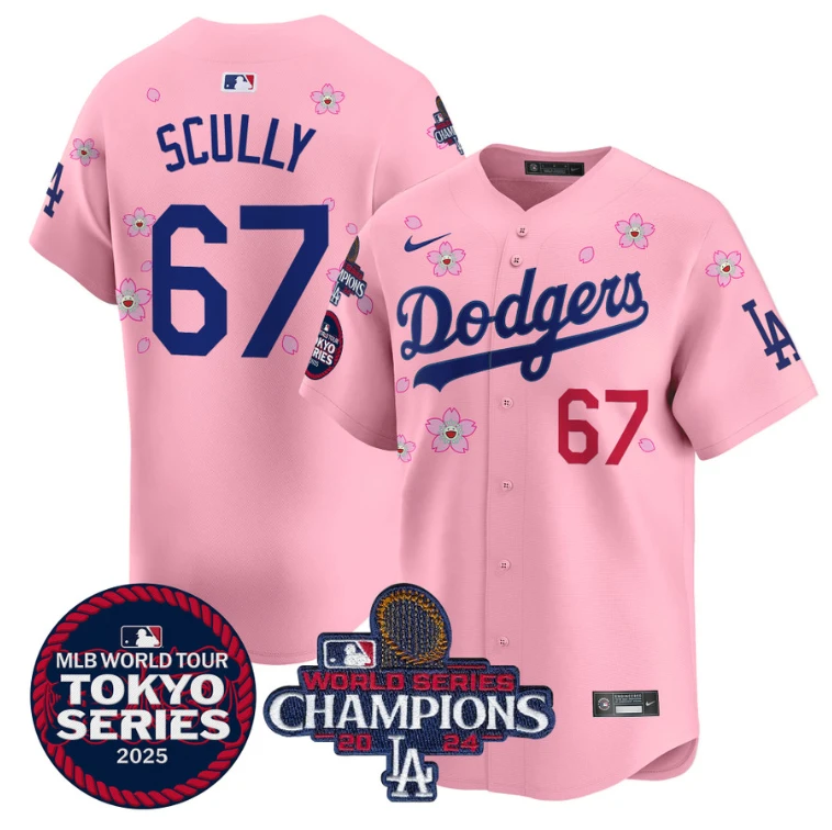 Vin Scully Jersey #67 Dodgers Tokyo Series 2025 World Series Champions Patch Cherry Blossom by My Store
