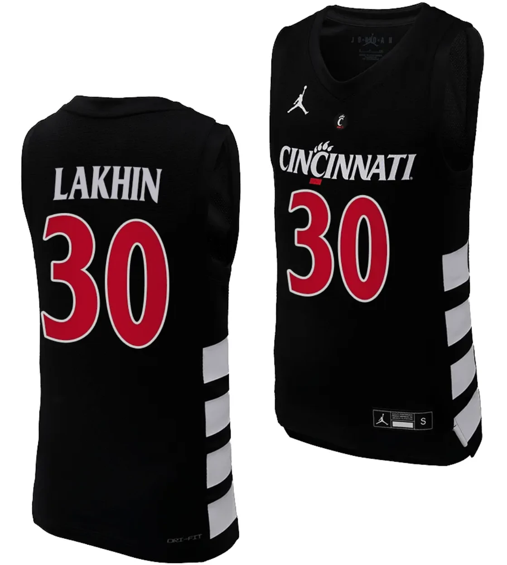 Viktor Lakhin Jersey #30 Cincinnati Bearcats College Basketball Replica 2023-24 Black by My store basketball