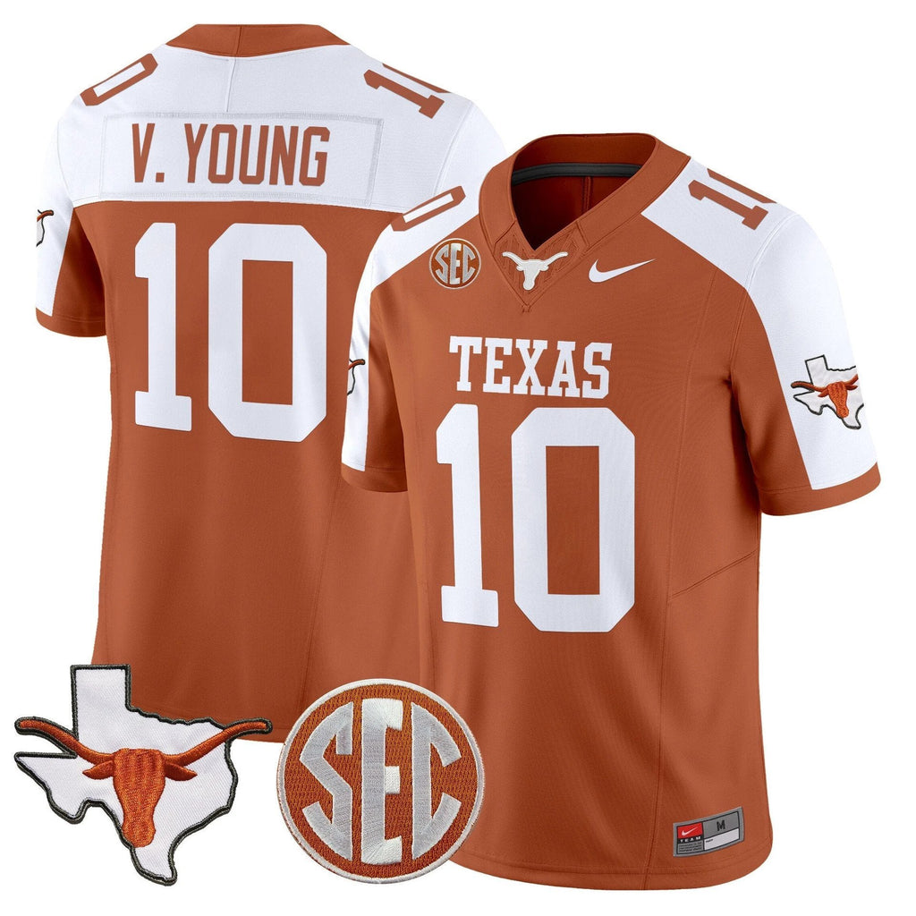 Vince Young Jersey #10 Texas Longhorns 2025 State Map SEC Patch Orange Alter by My Store