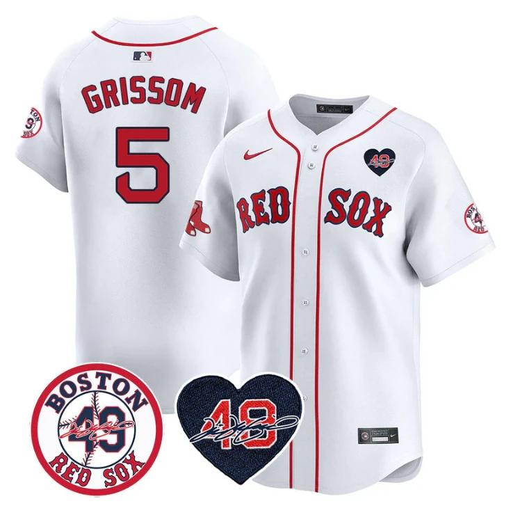 Vaughn Grissom Jersey #5 Boston Red Sox Tim Wakefield Memorial Patch Stitched White by My Store