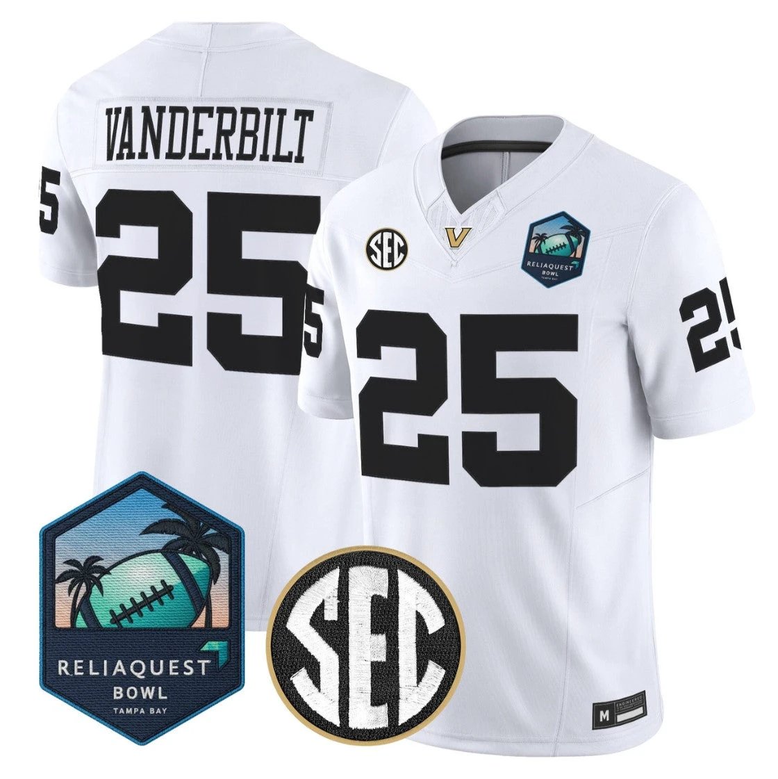 Vanderbilt Jersey #25 Vanderbilt Commodores 2025 ReliaQuest Bowl Stitched White by NCAA Football Jersey