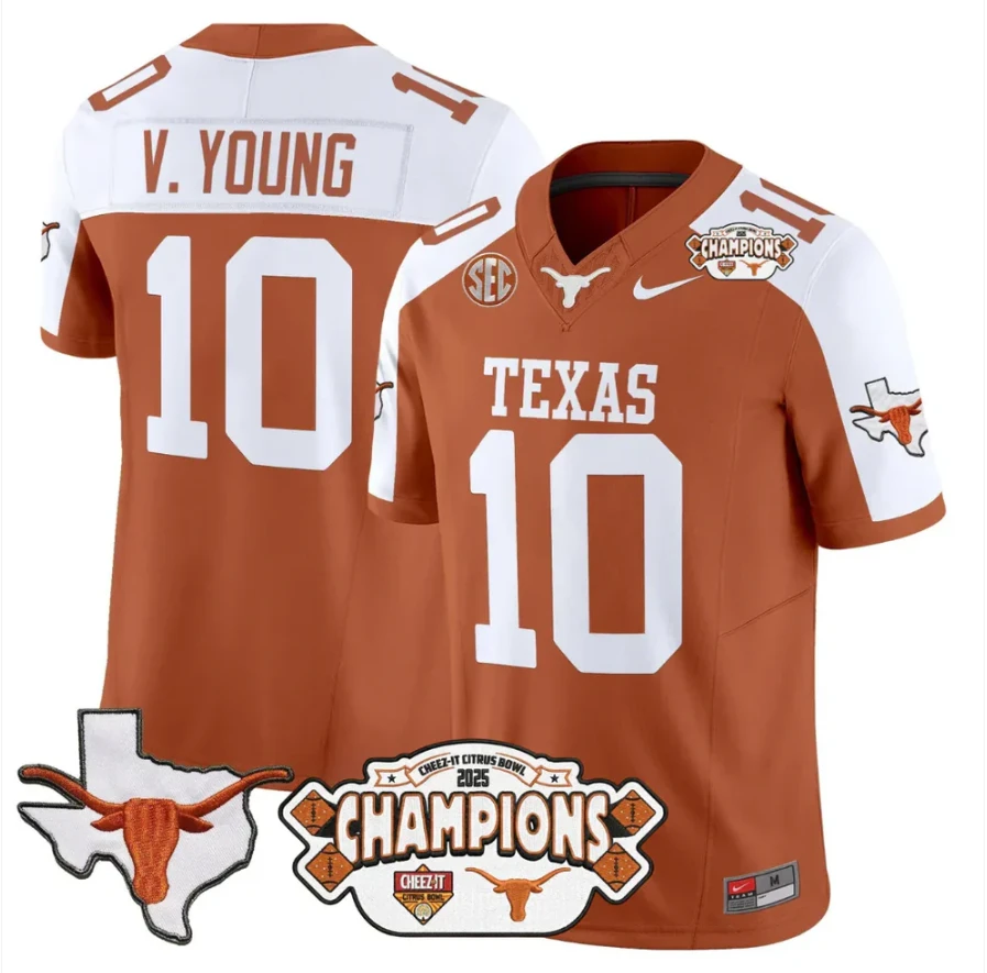 Vince Young Jersey #10 Texas 2025 State Map Citrus Bowl Champions Stiched by My Store NCAA Football Jerseys