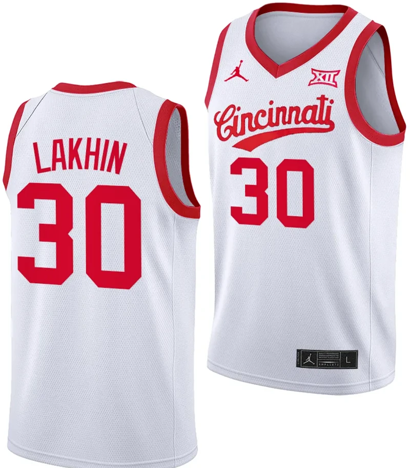 Viktor Lakhin Jersey #30 Cincinnati Bearcats 70s Throwback Basketball White by My store basketball
