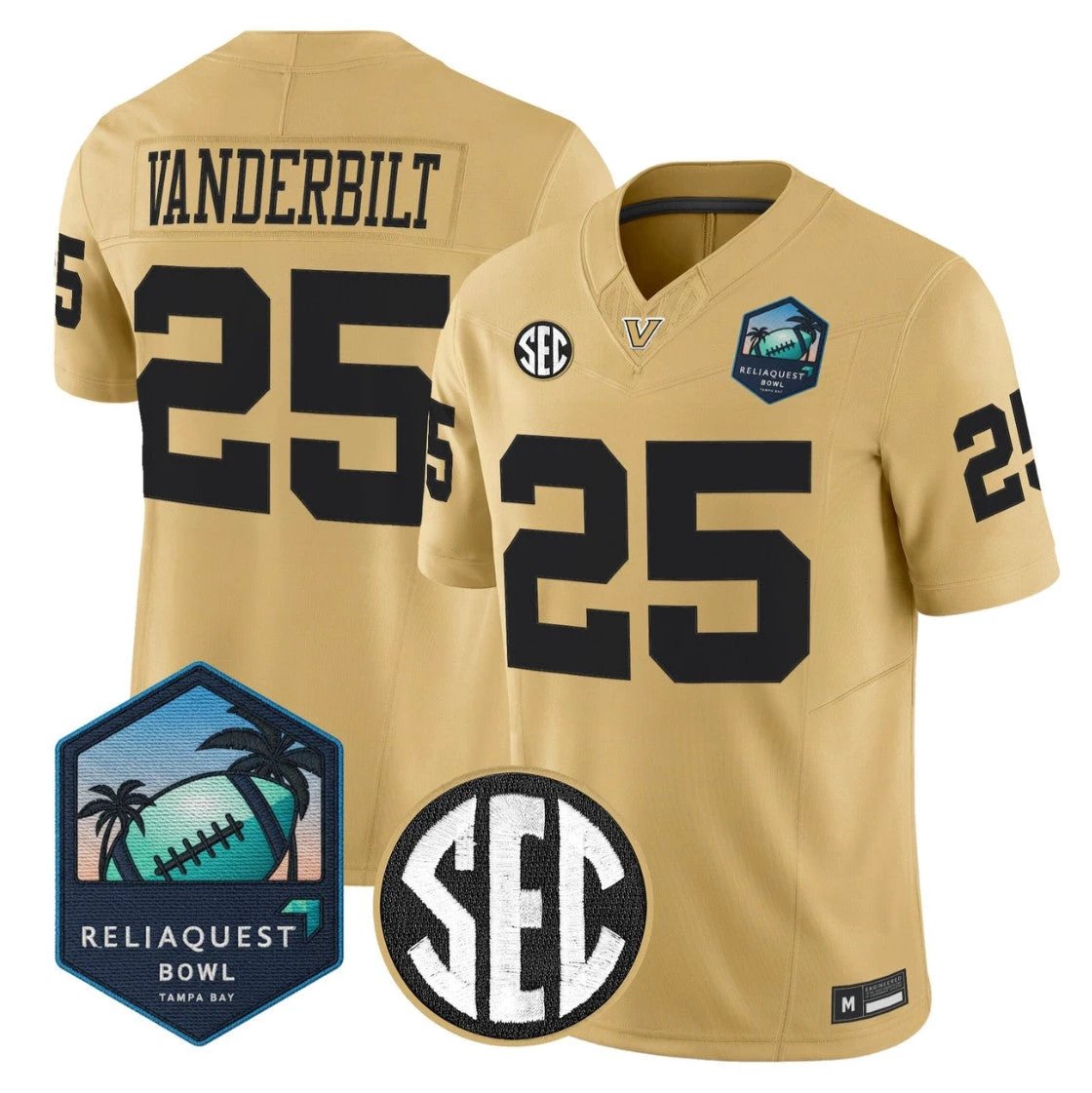 Vanderbilt Jersey #25 Vanderbilt Commodores 2025 ReliaQuest Bowl Stitched Gold by NCAA Football Jersey
