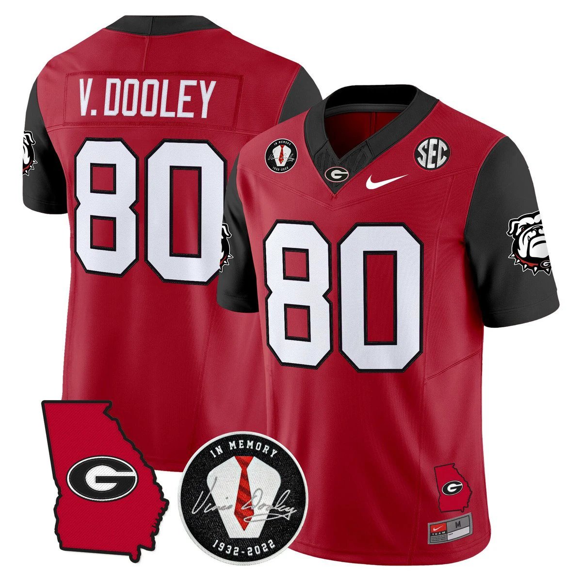 Vince Dooley Jersey #80 Georgia Bulldogs 2025 Limited Stitched Red by My Store NCAA Football Jerseys