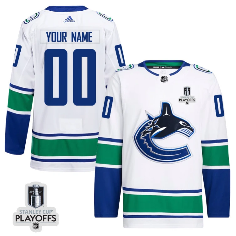 Vancouver Canucks 2024 NHL Playoffs Patch Away Jersey Customized - Men, White by Hockey David