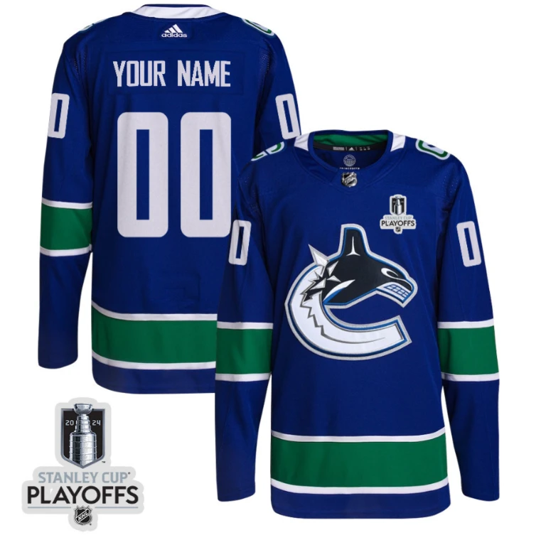 Vancouver Canucks 2024 NHL Playoffs Patch Home Jersey Customized - Men, Blue by Hockey David
