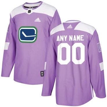 Vancouver Canucks Purple Pink Custom Hockey Fights Cancer Practice Jersey by Hockey David