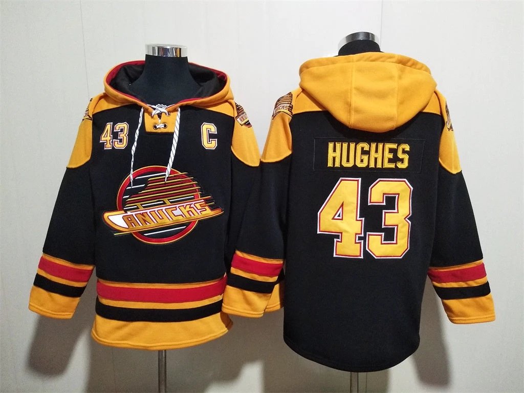 Vancouver Canucks #43 Quinn Hughes Pullover Hoodie Black by Hoodie Pullover