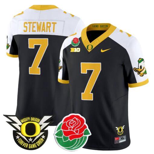 Evan Stewart Jersey #7 Oregon Ducks 2025 Rose Bowl Game Patch Vapor Black Alternate by My Store