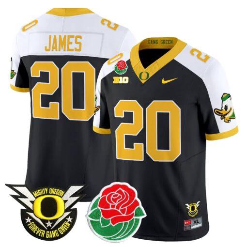 Jordan James Jersey #20 Oregon Ducks 2025 Rose Bowl Game Patch Vapor Black Alternate by My Store