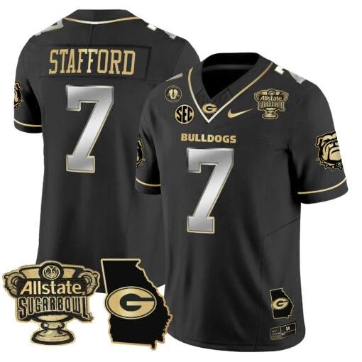 Matthew Stafford Jersey #7 Georgia Bulldogs 2025 Sugar Bowl Patch Vapor Black Gold by My Store