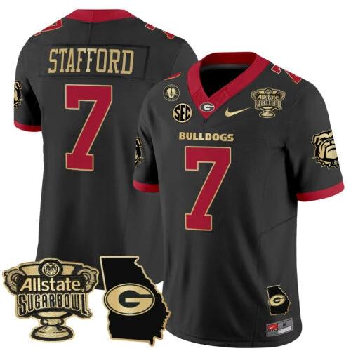 Matthew Stafford Jersey #7 Georgia Bulldogs 2025 Sugar Bowl Patch Vapor Black Gold Trim by My Store