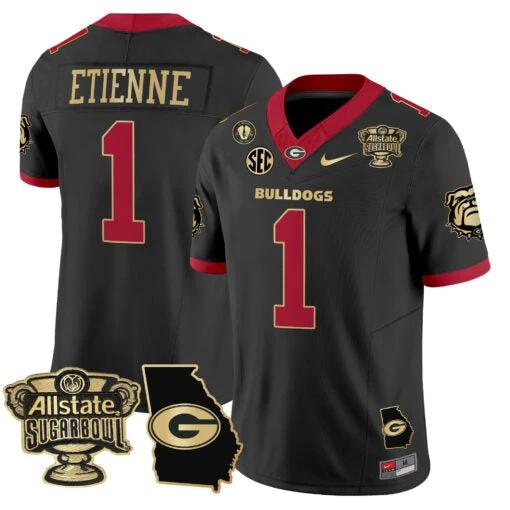 Trevor Etienne Jersey #1 Georgia Bulldogs 2025 Sugar Bowl Patch Vapor Black Gold Trim by My Store