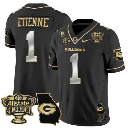 Trevor Etienne Jersey #1 Georgia Bulldogs 2025 Sugar Bowl Patch Vapor Black Gold by My Store