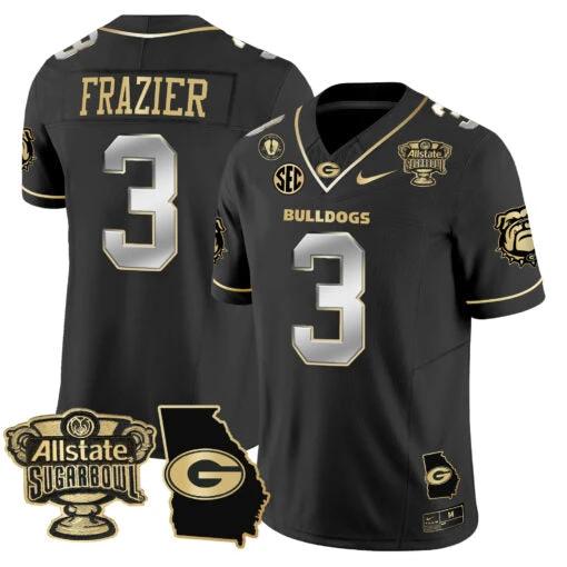 Nate Frazier Jersey #3 Georgia Bulldogs 2025 Sugar Bowl Patch Vapor Black Gold by My Store
