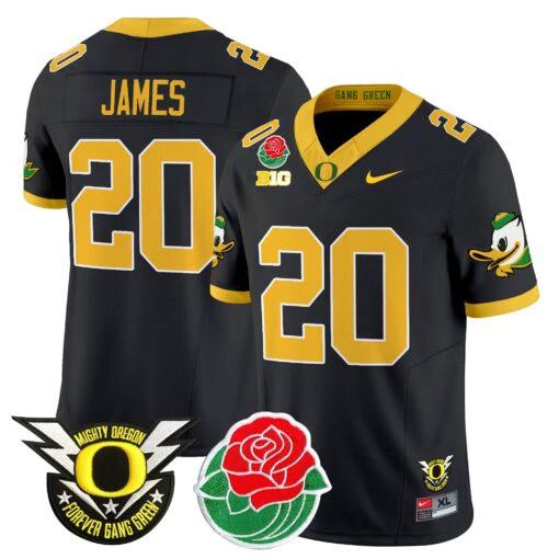 Jordan James Jersey #20 Oregon Ducks 2025 Rose Bowl Game Patch Vapor Black by My Store