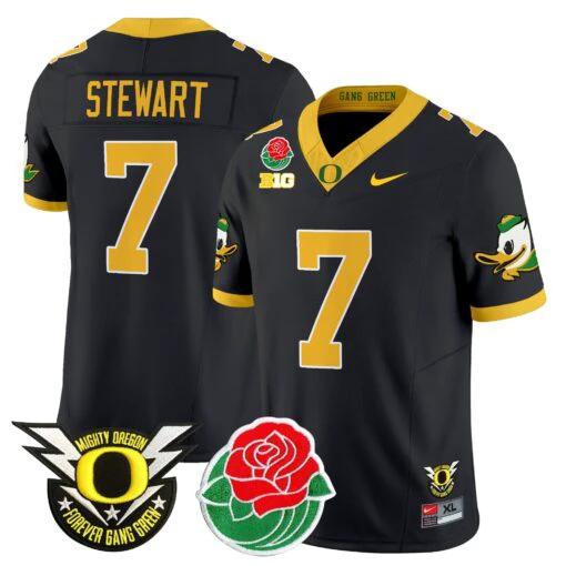 Evan Stewart Jersey #7 Oregon Ducks 2025 Rose Bowl Game Patch Vapor Black by My Store