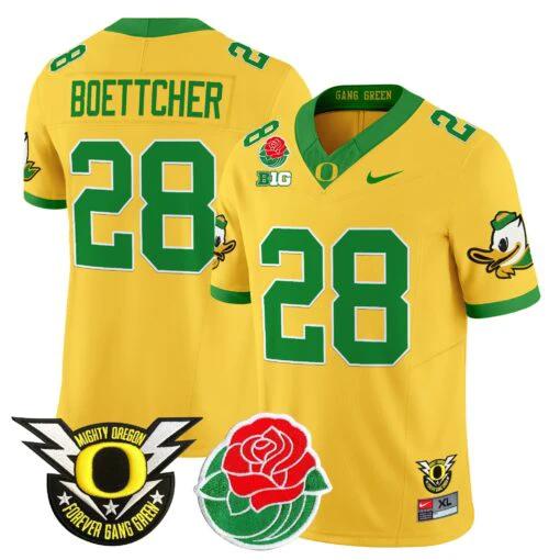 Bryce Boettcher Jersey #28 Oregon Ducks 2025 Rose Bowl Game Patch Vapor Gold by My Store