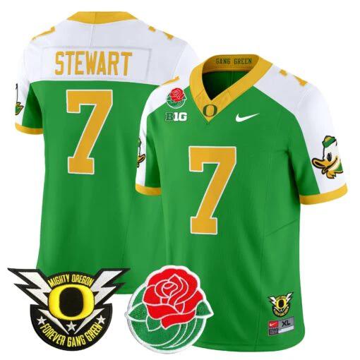 Evan Stewart Jersey #7 Oregon Ducks 2025 Rose Bowl Game Patch Vapor Green Alternate by My Store