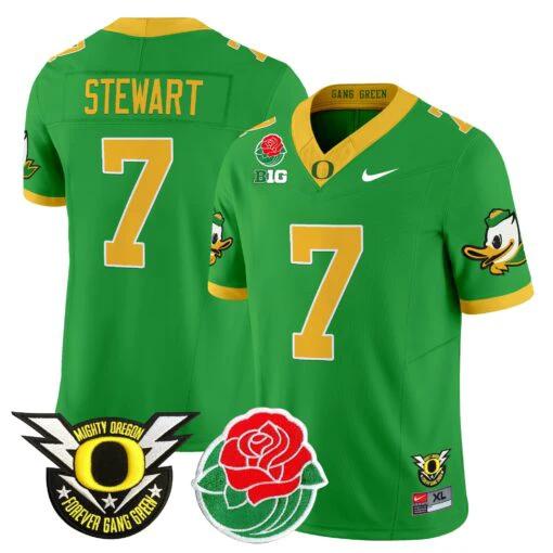 Evan Stewart Jersey #7 Oregon Ducks 2025 Rose Bowl Game Patch Vapor Green by My Store