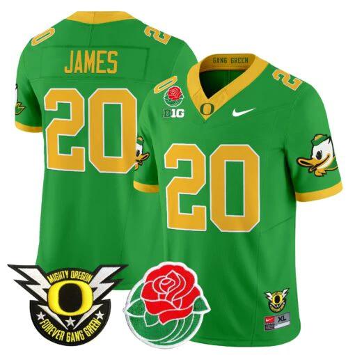 Jordan James Jersey #20 Oregon Ducks 2025 Rose Bowl Game Patch Vapor Green by My Store