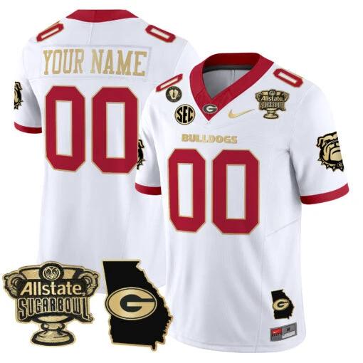 Custom Georgia Bulldogs Jersey 2025 Sugar Bowl Patch Vapor Limited White by My Store