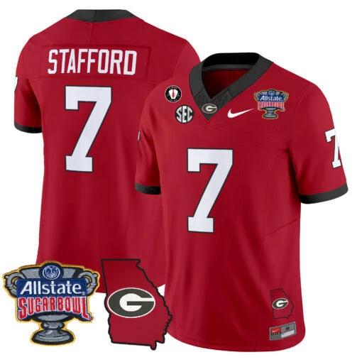 Matthew Stafford Jersey #7 Georgia Bulldogs 2025 Sugar Bowl Patch Vapor Red by My Store