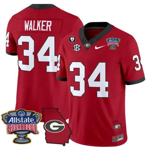 Herschel Walker Jersey #34 Georgia Bulldogs 2025 Sugar Bowl Patch Vapor Red by My Store