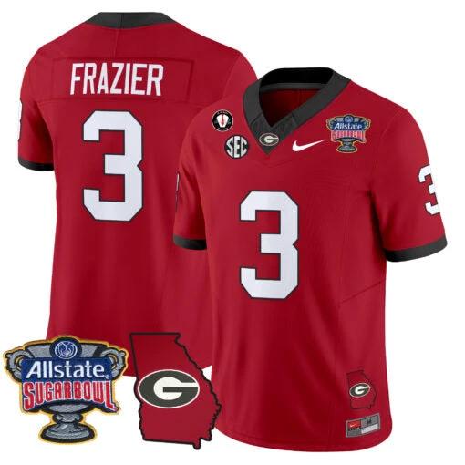 Nate Frazier Jersey #3 Georgia Bulldogs 2025 Sugar Bowl Patch Vapor Red by My Store