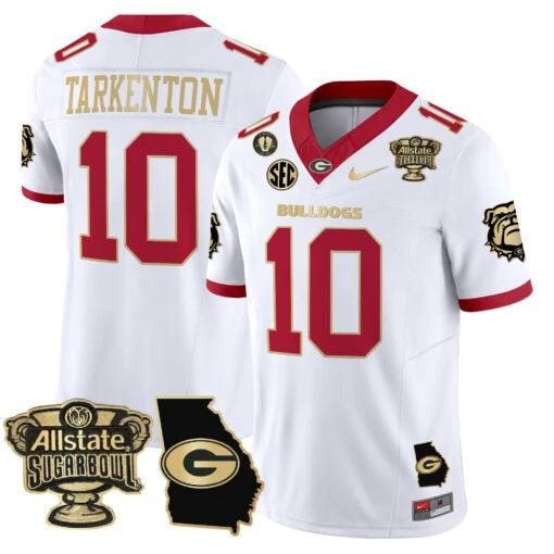 Fran Tarkenton Jersey #10 Georgia Bulldogs 2025 Sugar Bowl Patch Vapor White Gold Trim by My Store