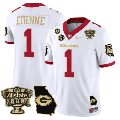 Trevor Etienne Jersey #1 Georgia Bulldogs 2025 Sugar Bowl Patch Vapor White Gold Trim by My Store
