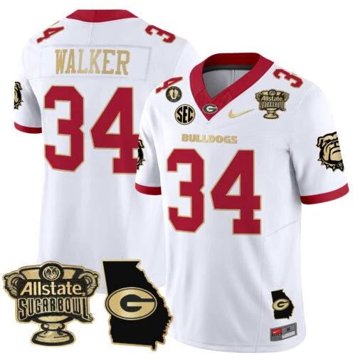 Herschel Walker Jersey #34 Georgia Bulldogs 2025 Sugar Bowl Patch Vapor White Gold Trim by My Store