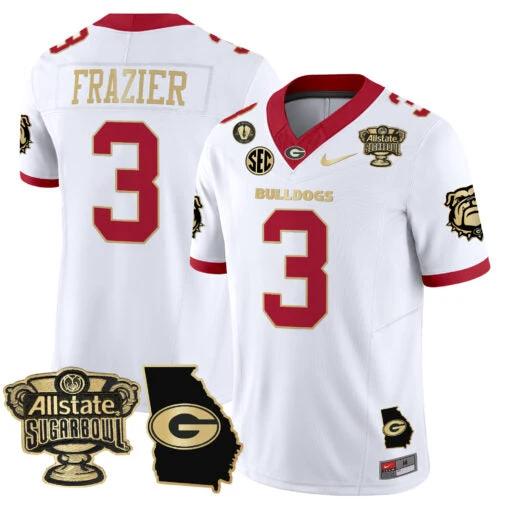 Nate Frazier Jersey #3 Georgia Bulldogs 2025 Sugar Bowl Patch Vapor White Gold Trim by My Store