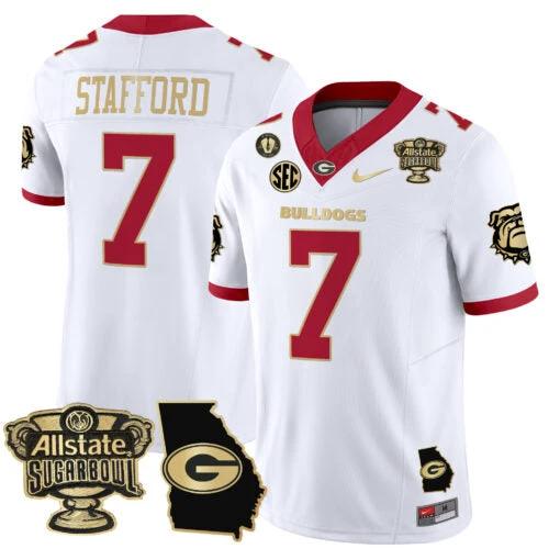 Matthew Stafford Jersey #7 Georgia Bulldogs 2025 Sugar Bowl Patch Vapor White Gold Trim by My Store