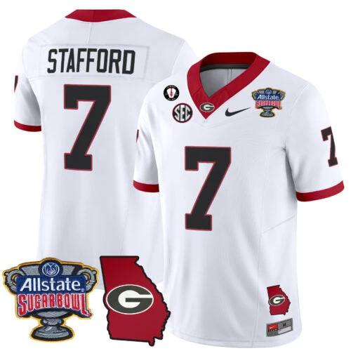 Matthew Stafford Jersey #7 Georgia Bulldogs 2025 Sugar Bowl Patch Vapor White by My Store