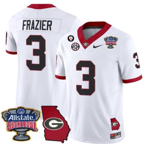 Nate Frazier Jersey #3 Georgia Bulldogs 2025 Sugar Bowl Patch Vapor White by My Store