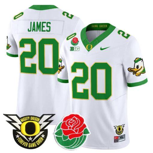 Jordan James Jersey #20 Oregon Ducks 2025 Rose Bowl Game Patch Vapor White by My Store