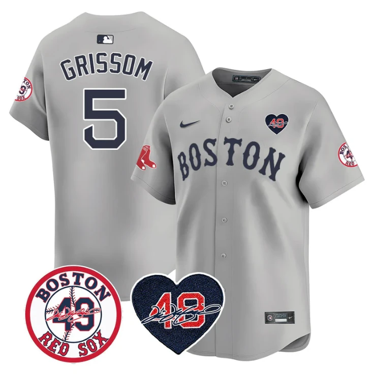 Vaughn Grissom Jersey #5 Boston Red Sox Tim Wakefield Memorial Patch Stitched Gray by My Store