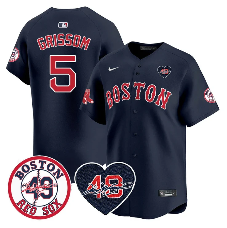 Vaughn Grissom Jersey #5 Boston Red Sox Tim Wakefield Memorial Patch Stitched Navy by My Store