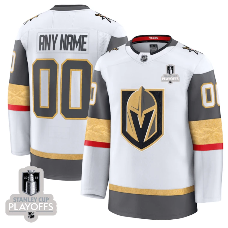 Vegas Golden Knights 2025 NHL Playoffs Patch Away Men Custom Jersey - White by Hockey David