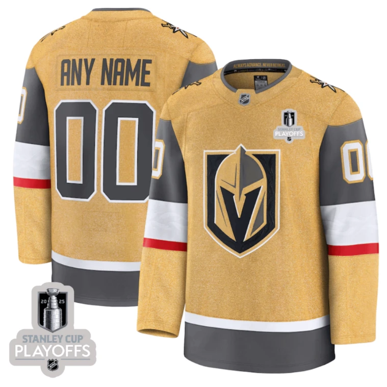 Vegas Golden Knights 2025 NHL Playoffs Patch Home Men Custom Jersey - Gold by Hockey David
